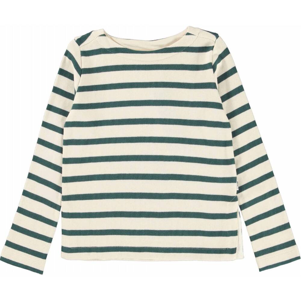 NEW MOLO kids' rafina striped long sleeve tee in green stripe